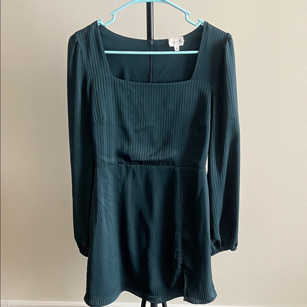 Le Lis Dark Green Long Sleeve Square Neck Mini Dress Size S